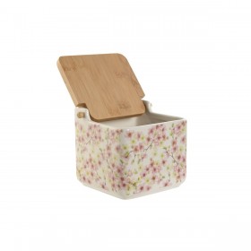 Portasale con Coperchio Home ESPRIT Bianco Rosa Lilla Bambù 750 ml 14 x 12,5 x 12 cm (2 Unità)