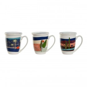 Tazza con Filtro per Infusioni Home ESPRIT Azzurro Verde Acciaio inossidabile Porcellana Tropicale 380 ml (3 Unità)