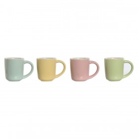 Set di Tazze da Caffè Home ESPRIT Giallo Azzurro Verde Rosa Porcellana 90 ml 4 Pezzi