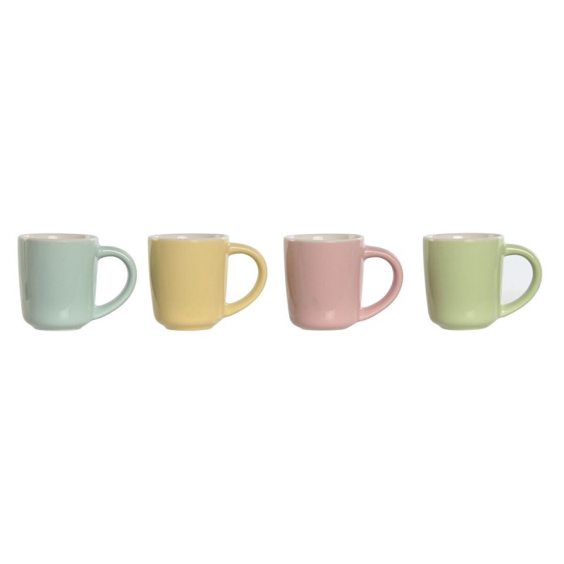 Set di Tazze da Caffè Home ESPRIT Giallo Azzurro Verde Rosa Porcellana 90 ml 4 Pezzi