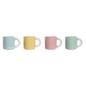 Set di Tazze da Caffè Home ESPRIT Giallo Azzurro Verde Rosa Porcellana 110 ml 4 Pezzi