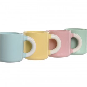 Set di Tazze da Caffè Home ESPRIT Giallo Azzurro Verde Rosa Porcellana 110 ml 4 Pezzi