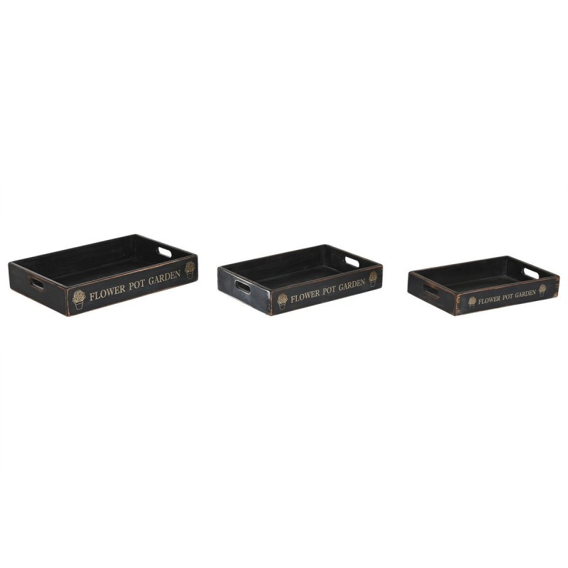 Set di Vassoi Home ESPRIT Nero Legno di abete 56 x 38 x 10 cm (3 Pezzi)