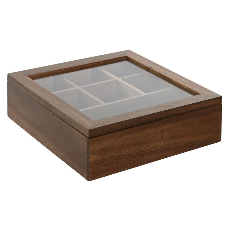 Scatola per Infusioni Home ESPRIT Naturale Cristallo Legno di acacia 20,5 x 20,5 x 6,5 cm