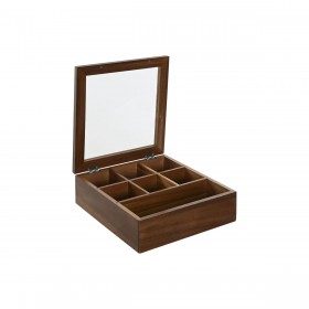 Scatola per Infusioni Home ESPRIT Naturale Cristallo Legno di acacia 20,5 x 20,5 x 6,5 cm