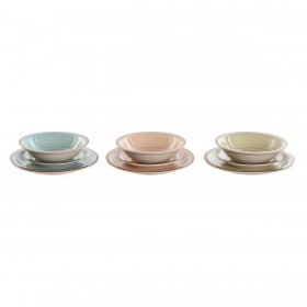 Set di Stoviglie Home ESPRIT Azzurro Verde Multicolore Rosa Ambra Gres 26,5 x 26,5 x 3 cm 27,5 x 27,5 x 3 cm 18 Pezzi