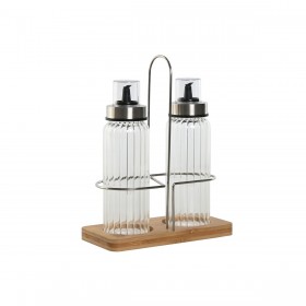 Set olio e aceto Home ESPRIT Trasparente Naturale Bambù Cristallo 18,5 x 9,3 x 24 cm
