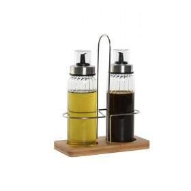 Set olio e aceto Home ESPRIT Trasparente Naturale Bambù Cristallo 18,5 x 9,3 x 24 cm