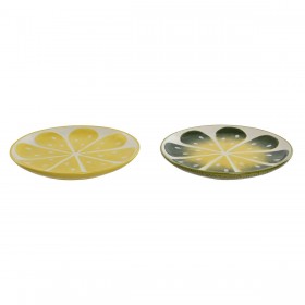 Piatto da pranzo Home ESPRIT Giallo Verde Gres Limone 22,5 x 22,5 x 2,5 cm (2 Unità)