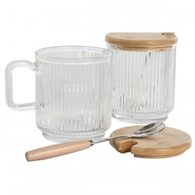 Portazucchero Home ESPRIT Trasparente Bambù Cristallo 350 ml 11,7 x 8,7 x 14 cm 2 Pezzi (12 Unità)