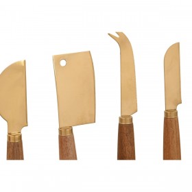 Coltelli da Formaggio Home ESPRIT Dorato Naturale Acciaio inossidabile Acacia 2 Unità (3 Pezzi)