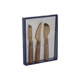 Coltelli da Formaggio Home ESPRIT Dorato Naturale Acciaio inossidabile Acacia 2 Unità (3 Pezzi)