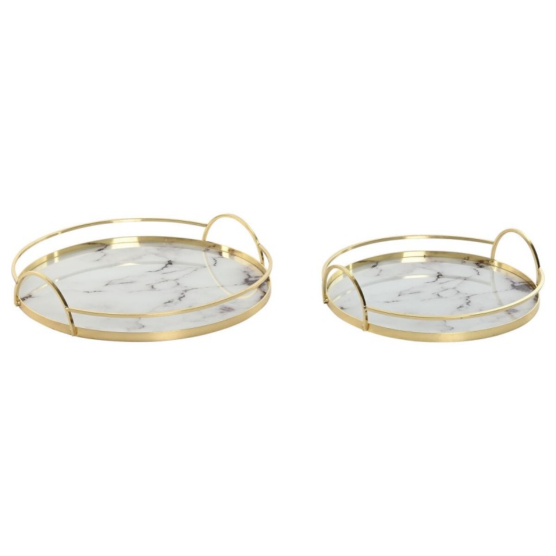 Set di Vassoi Home ESPRIT Bianco Dorato Moderno 30 x 30 x 6 cm (2 Unità)
