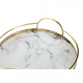 Set di Vassoi Home ESPRIT Bianco Dorato Moderno 30 x 30 x 6 cm (2 Unità)