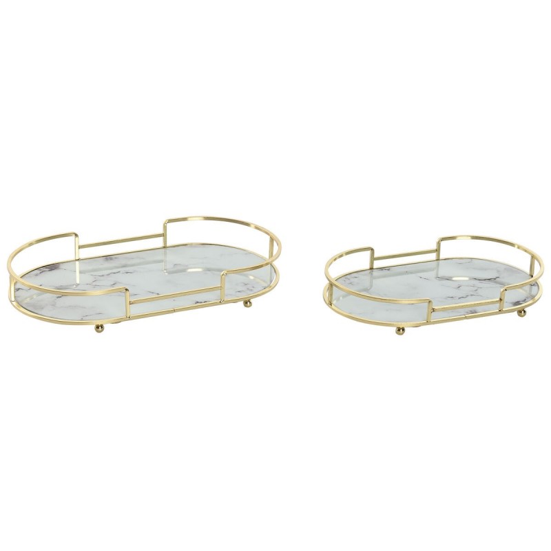 Set di Vassoi Home ESPRIT Bianco Dorato Moderno 31 x 17 x 5 cm (2 Unità)