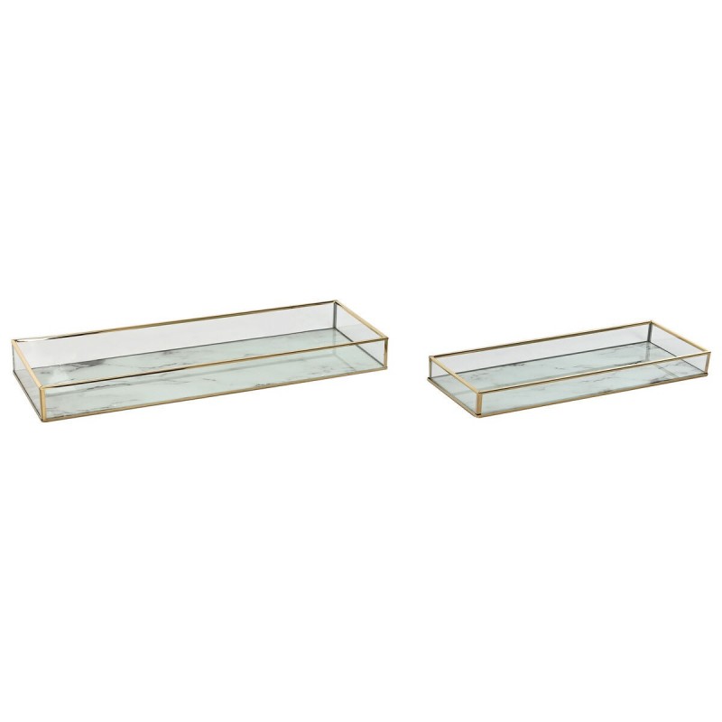 Set di Vassoi Home ESPRIT Bianco Dorato Moderno 42 x 15 x 4 cm (2 Unità)