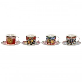 Set di Tazze e Piatti Home ESPRIT Giallo Rosso Porcellana 220 ml 15,6 x 15,6 x 1,7 cm (4 Unità)