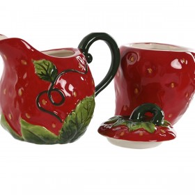 Porta latte e zucchero Home ESPRIT Rosso Gres 15 x 10 x 11 cm 2 Pezzi