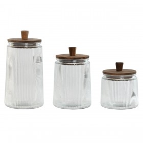 Set di 3 Barattoli Home ESPRIT Trasparente Cristallo Acacia 1,8 L 3 Pezzi