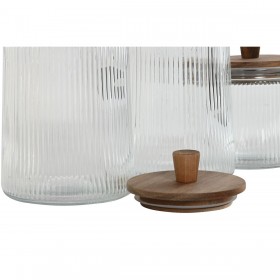 Set di 3 Barattoli Home ESPRIT Trasparente Cristallo Acacia 1,8 L 3 Pezzi