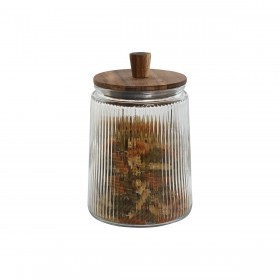 Set di 3 Barattoli Home ESPRIT Trasparente Cristallo Acacia 1,8 L 3 Pezzi