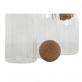 Set di 3 Barattoli Home ESPRIT Trasparente Sughero Vetro Borosilicato 1 L 3 Pezzi
