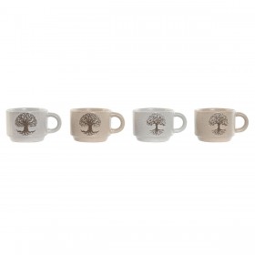 Set di Tazze da Caffè Home ESPRIT Bianco Beige Metallo Gres 150 ml