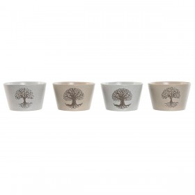 Ciotola Home ESPRIT Bianco Beige Gres 570 ml 13 x 13 x 8 cm (4 Unità)