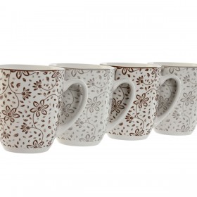 Set di 4 Tazze Mug Home ESPRIT Marrone Beige Fiori 340 ml