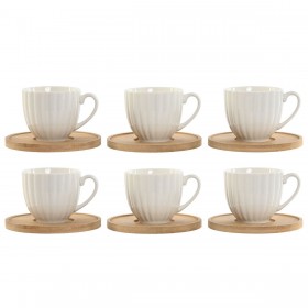 Set di 6 Tazze con Piatto Home ESPRIT Bianco Bambù Porcellana 90 ml