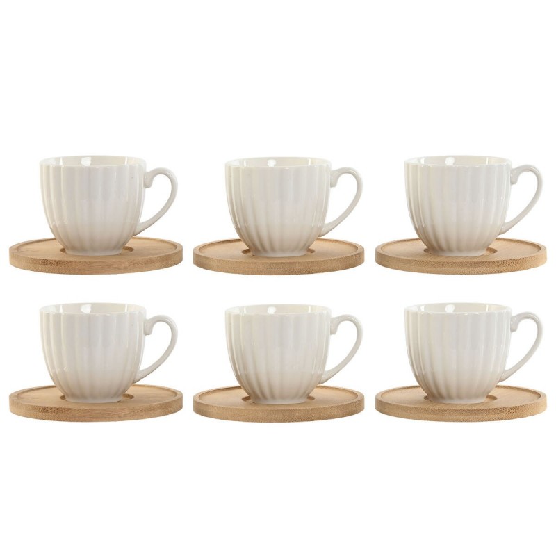 Set di 6 Tazze con Piatto Home ESPRIT Bianco Bambù Porcellana 90 ml