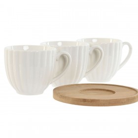 Set di 6 Tazze con Piatto Home ESPRIT Bianco Bambù Porcellana 90 ml