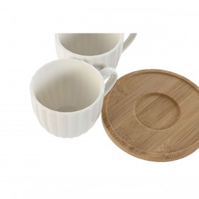Set di 6 Tazze con Piatto Home ESPRIT Bianco Bambù Porcellana 90 ml