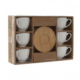 Set di 6 Tazze con Piatto Home ESPRIT Bianco Bambù Porcellana 90 ml