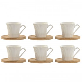 Set di 6 Tazze con Piatto Home ESPRIT Bianco Bambù Porcellana 90 ml