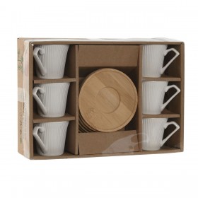 Set di 6 Tazze con Piatto Home ESPRIT Bianco Bambù Porcellana 90 ml