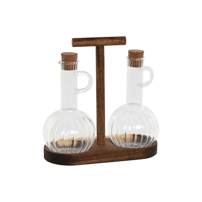 Set olio e aceto Home ESPRIT Naturale Cristallo Legno di acacia 350 ml 20,4 x 9 x 21 cm