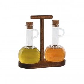 Set olio e aceto Home ESPRIT Naturale Cristallo Legno di acacia 350 ml 20,4 x 9 x 21 cm