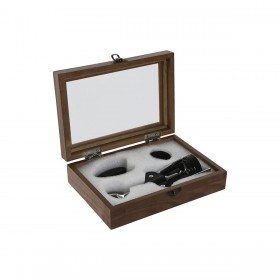 Set di Accessori per il Vino Home ESPRIT Nero Naturale Acciaio inossidabile Legno MDF 21 x 14,5 x 5,4 cm