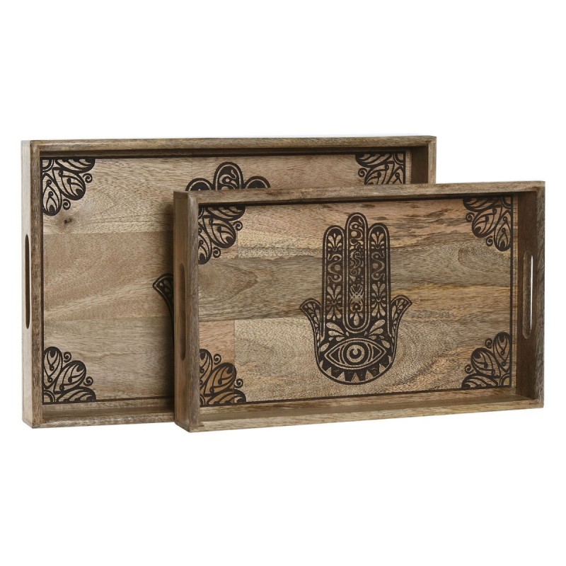 Set di Vassoi Home ESPRIT Naturale Legno di mango 43,5 x 27 x 5,5 cm (2 Unità)