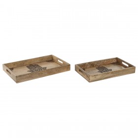 Set di Vassoi Home ESPRIT Naturale Legno di mango 43,5 x 27 x 5,5 cm (2 Unità)