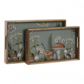 Set di Vassoi Home ESPRIT Azzurro Naturale Legno di mango 43,5 x 27 x 5,5 cm (2 Unità)