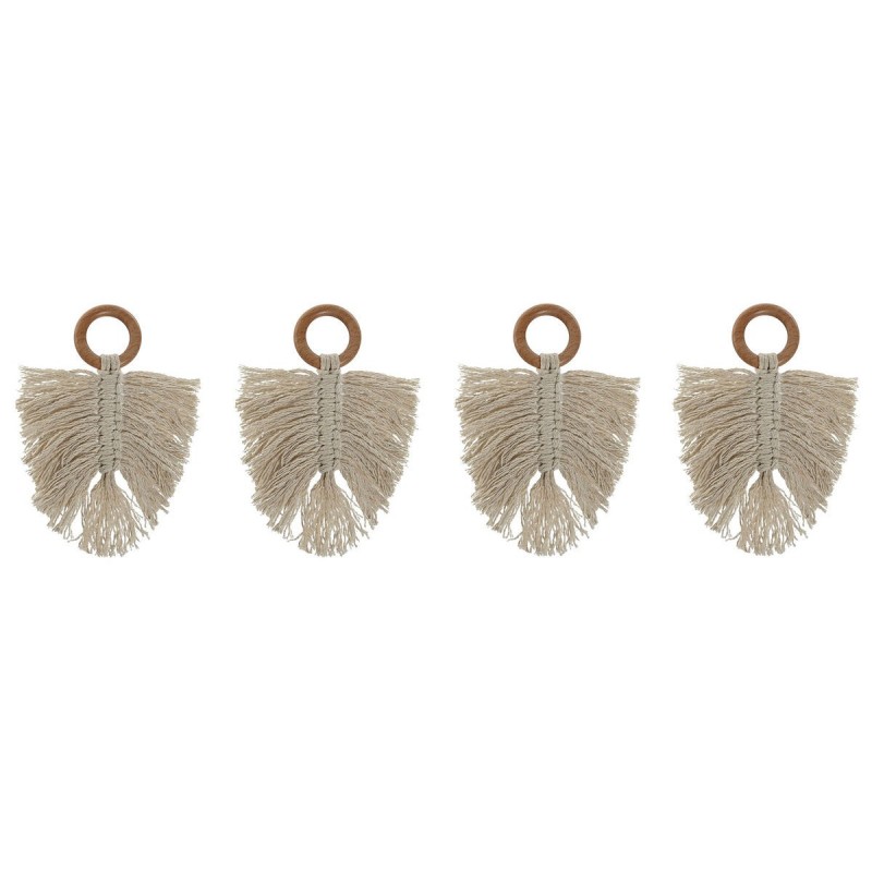 Anello portatovagliolo Home ESPRIT Naturale Acacia Macramé 13 x 1 x 18 cm 4 Pezzi