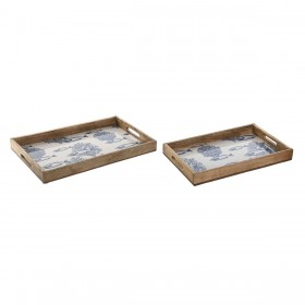 Set di Vassoi Home ESPRIT Azzurro Bianco Naturale Legno di mango 43,5 x 27 x 5,5 cm (2 Unità)