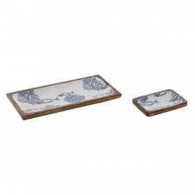 Set di Vassoi Home ESPRIT Azzurro Bianco Naturale Mediterraneo 40 x 19 x 2,5 cm (2 Unità)
