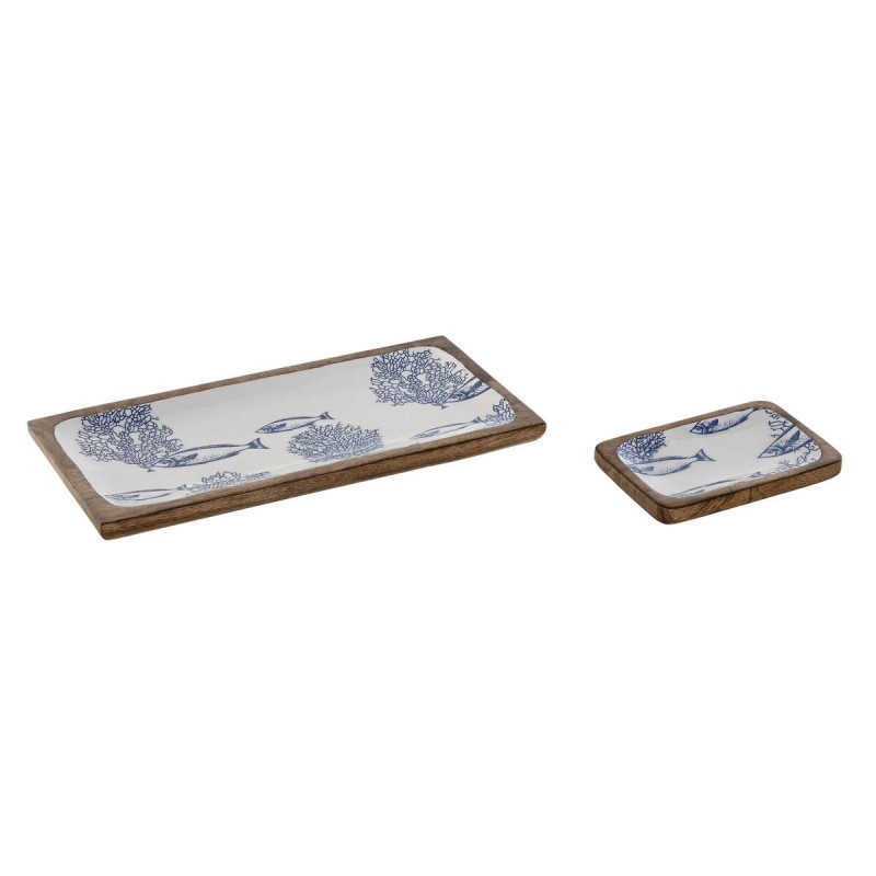 Set di Vassoi Home ESPRIT Azzurro Bianco Naturale Mediterraneo 40 x 19 x 2,5 cm (2 Unità)