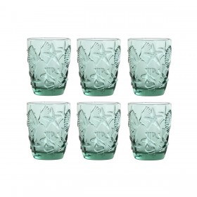 Set di Bicchieri Home ESPRIT Turchese Cristallo Mediterraneo Con rilievo 290 ml (6 Unità)