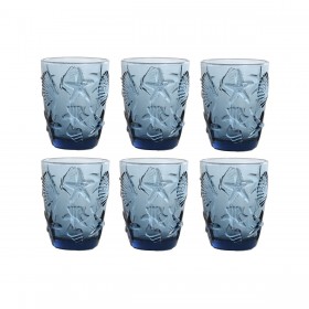 Set di Bicchieri Home ESPRIT Azzurro Cristallo Mediterraneo Con rilievo 290 ml (6 Unità)