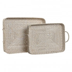 Set di Vassoi Home ESPRIT Bianco Naturale Bambù Rattan 45 x 35 x 13 cm