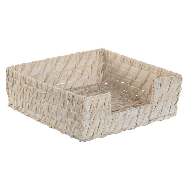 Portatovagliolo Home ESPRIT Bianco Naturale Bambù Rattan 18 x 18 x 6 cm